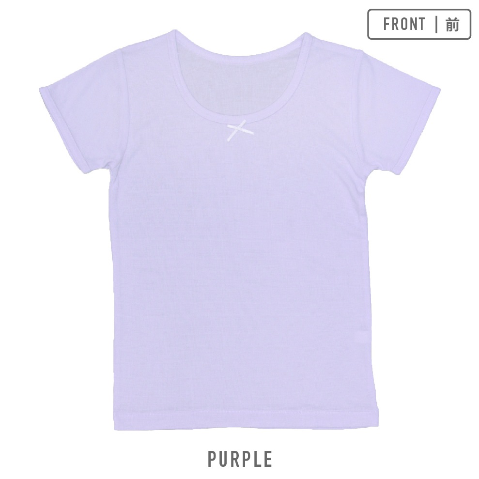 値下げ【女の子】キッズジュニア半袖(3分袖)　2枚組　無地/リボン付き　120～160m【温度調節/吸水速乾】