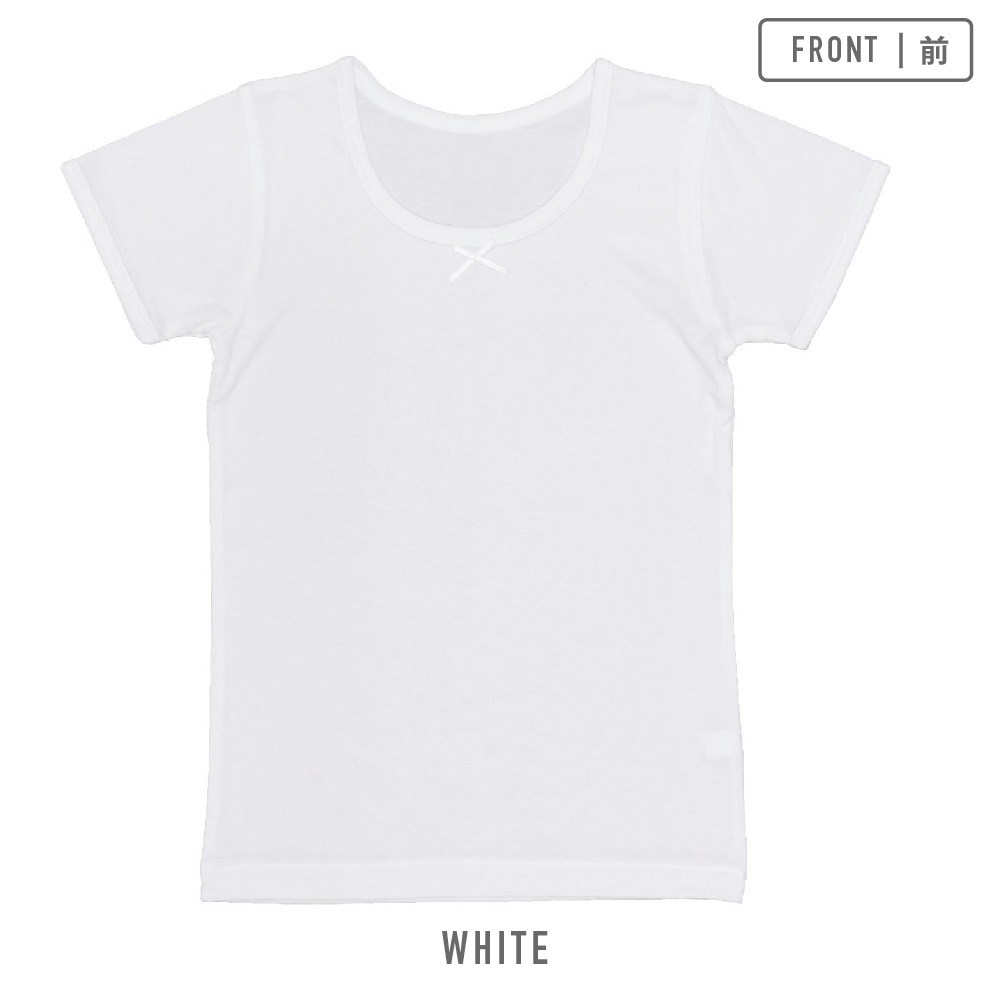 値下げ【女の子】キッズジュニア半袖(3分袖)　2枚組　無地/リボン付き　120～160m【温度調節/吸水速乾】