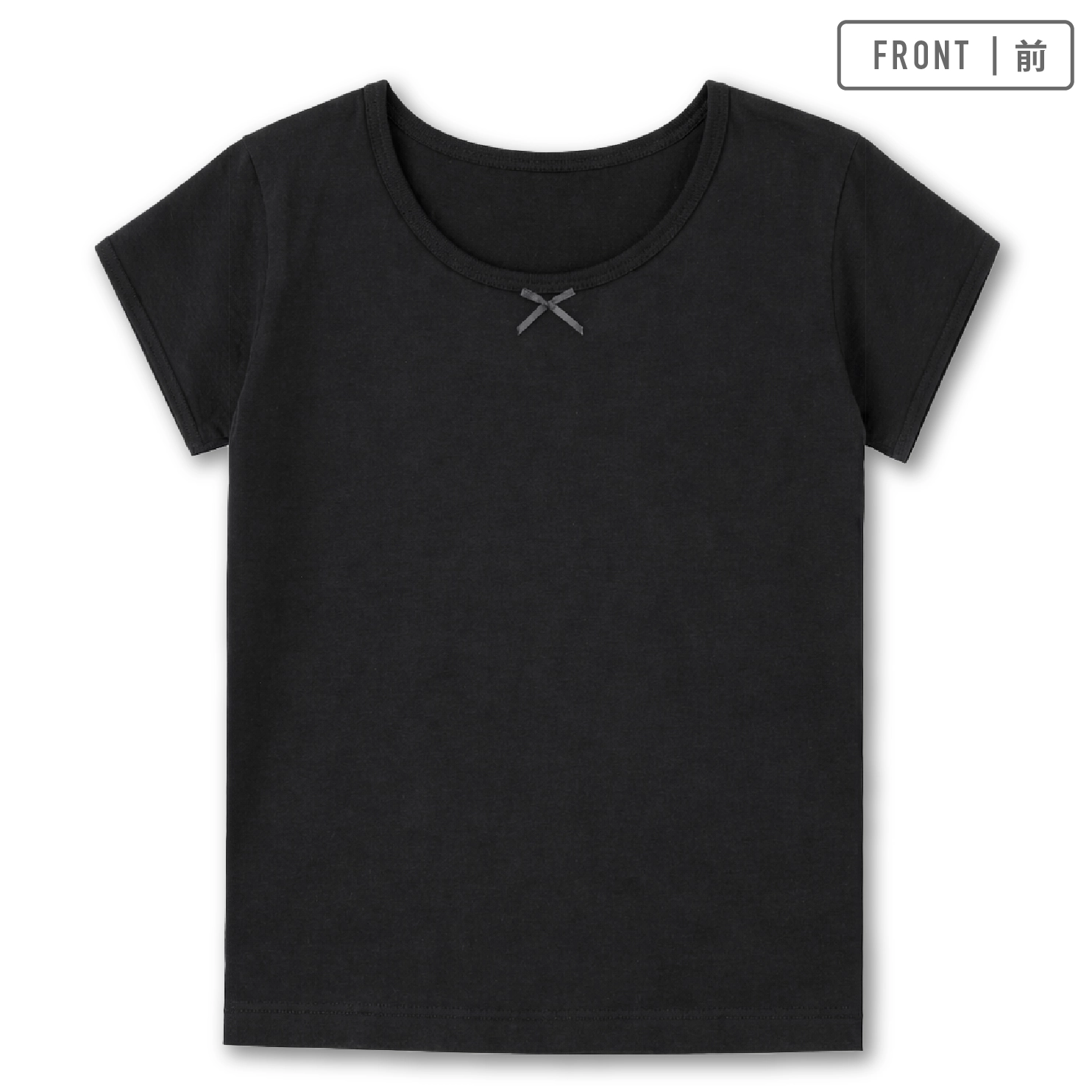 【女の子】キッズジュニア半袖(3分袖) 2枚組 黒無地/リボン付き 100~160m【綿100%/厚地】