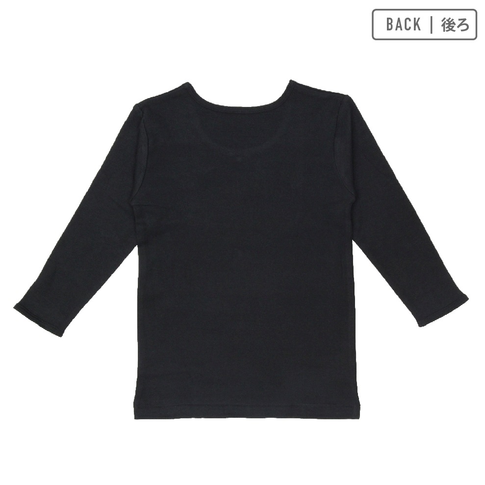 【女の子】キッズジュニア長袖(8分袖)　2枚組　黒無地/リボン付き　100～160m【綿100％/厚地】