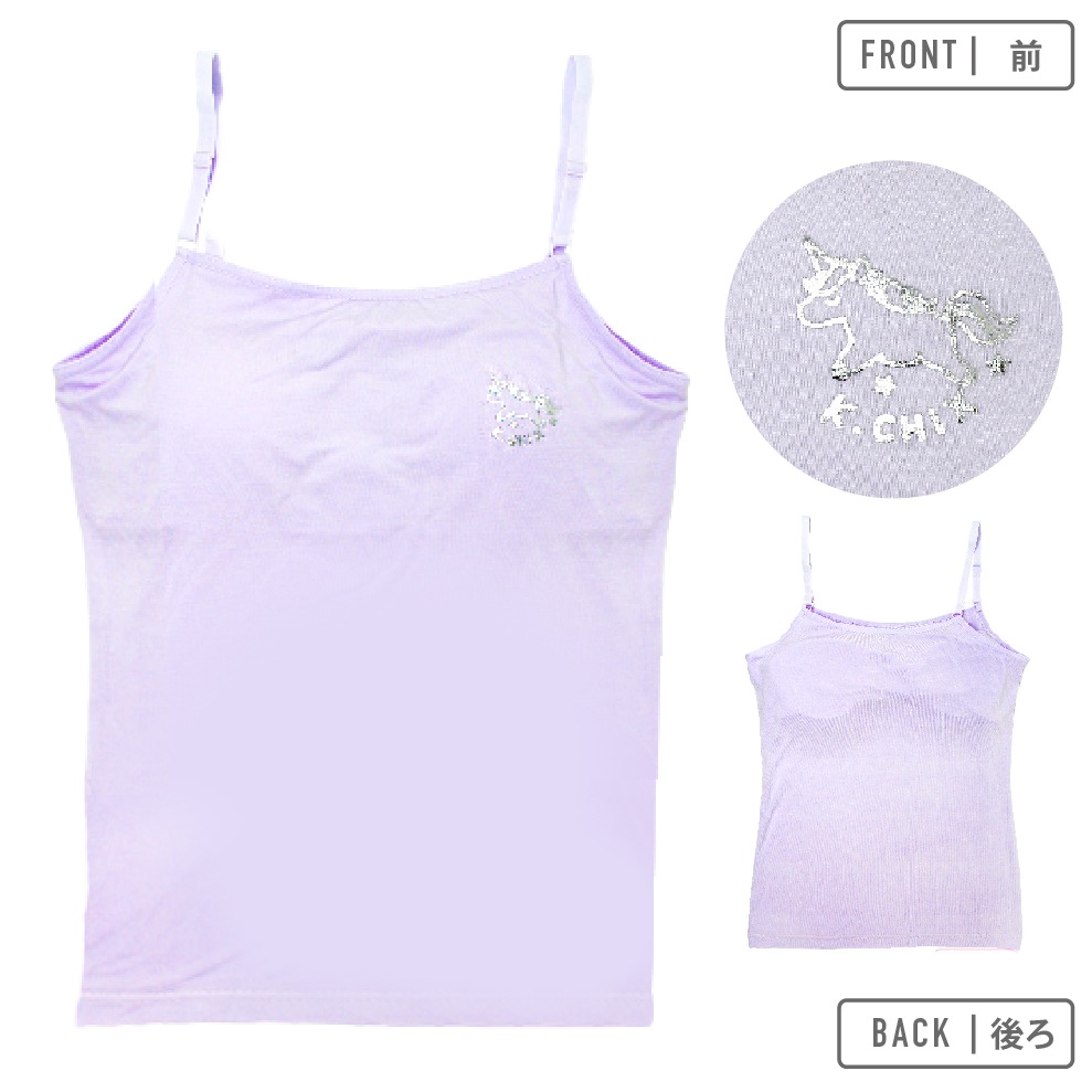 【女の子】キャミソール/取り外しパッド付き　２枚組　箔プリント　140～165cm【吸水速乾/接触冷感/天竺素材】