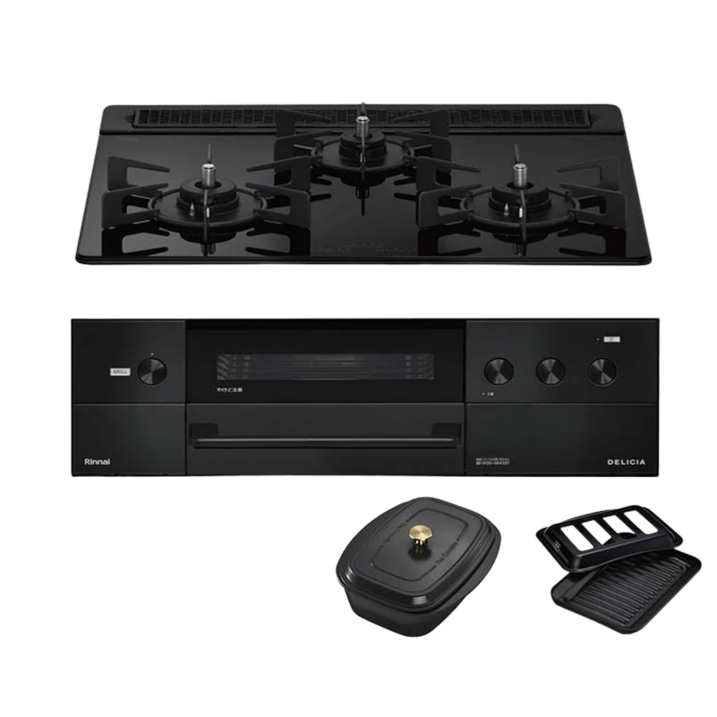 リンナイビルトインコンロ 幅75cm DELICIA 強火力(左・右) 3V乾電池タイプ(操作部 シンプルタイプ) プラチナミラー♪ ビルトインコンロ 幅75cm リンナイ RHS71W30E13RCSTW 13A DELICIA