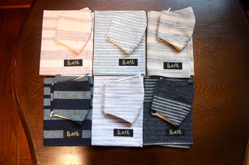 亀田縞　ハンカチ・立体マスクのセット