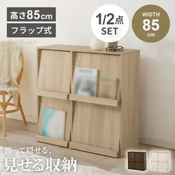 ディスプレイラック フラップ式 収納棚 扉付き 幅85cm 単体 2台セット A4ファイル 雑誌 CD DVD 収納ボックス 本 雑貨 スリム おしゃれ 木製 北欧風