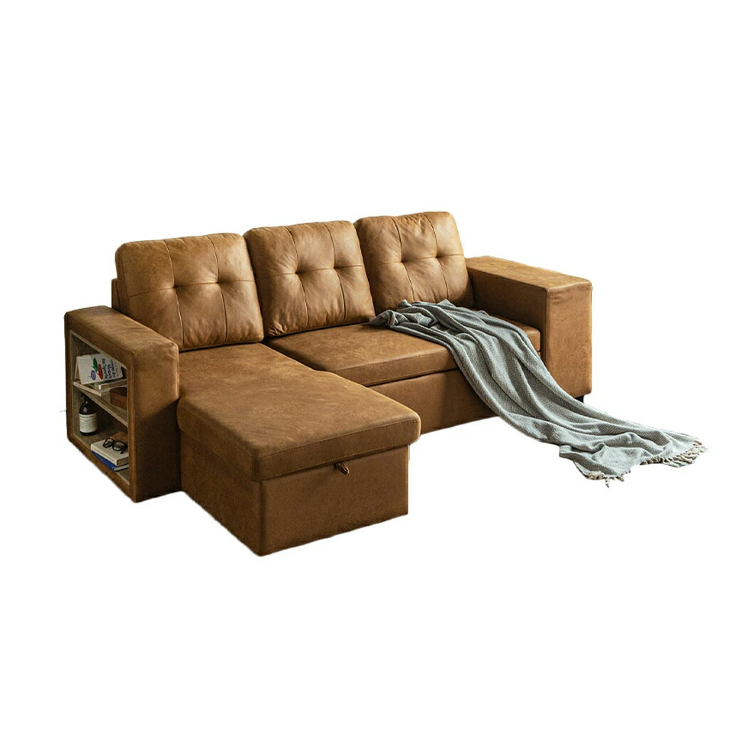 カウチソファ 3人掛け 4人掛け 北欧 おしゃれ 幅250cm 座面下収納 棚付き ファブリックレザ | 22