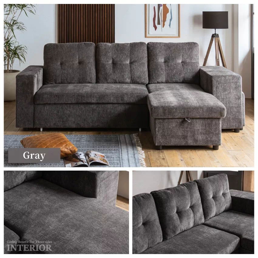 カウチソファ 3人掛け 4人掛け 北欧 おしゃれ 幅250cm 座面下収納 棚付き ファブリックレザ | 14