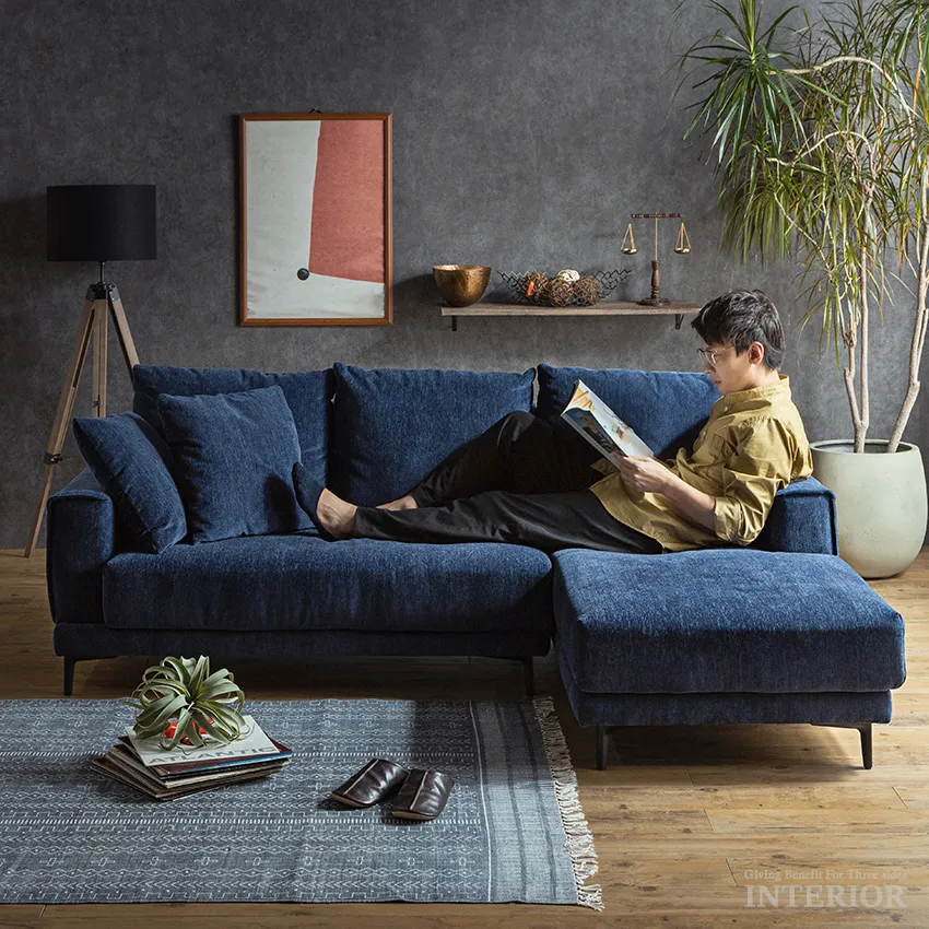 【予約】GB-INTE-0868 カウチソファ ブルー 座って左カウチ | 12
