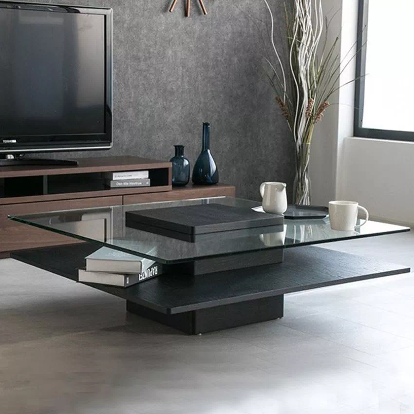 IRORI様用＊【送料込み】100cm正方形モダンローテーブル (木目×ガラス