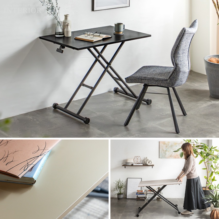 テーブル 昇降式 昇降テーブル ガス圧昇降式テーブル ダイニングテーブル 90×60cm ブラウン | 14