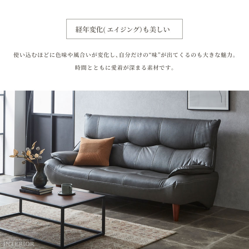 グレー レザーソファ 2〜3人掛け グレー レザーソファ 2〜3人掛け