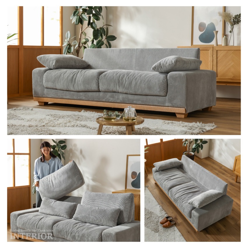 ソファ 3人掛け コーデュロイ 幅190cm おすすめ おしゃれ クッション付き ファブリック 高級 | 9