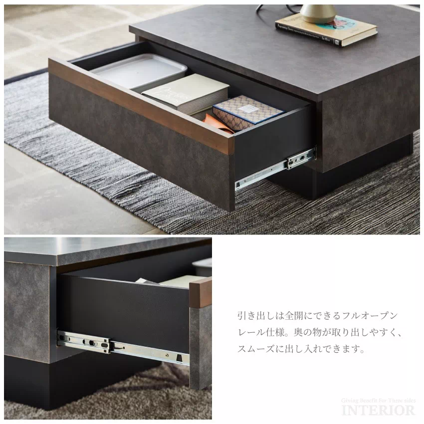 センターテーブル 国産 75角 おしゃれ ウォールナット ダークグレー ライトグレー 高さ36cm  | 7