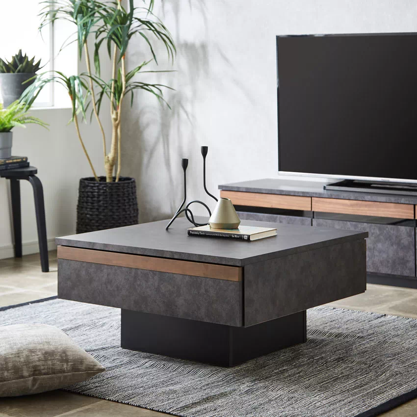 センターテーブル 国産 75角 おしゃれ ウォールナット ダークグレー