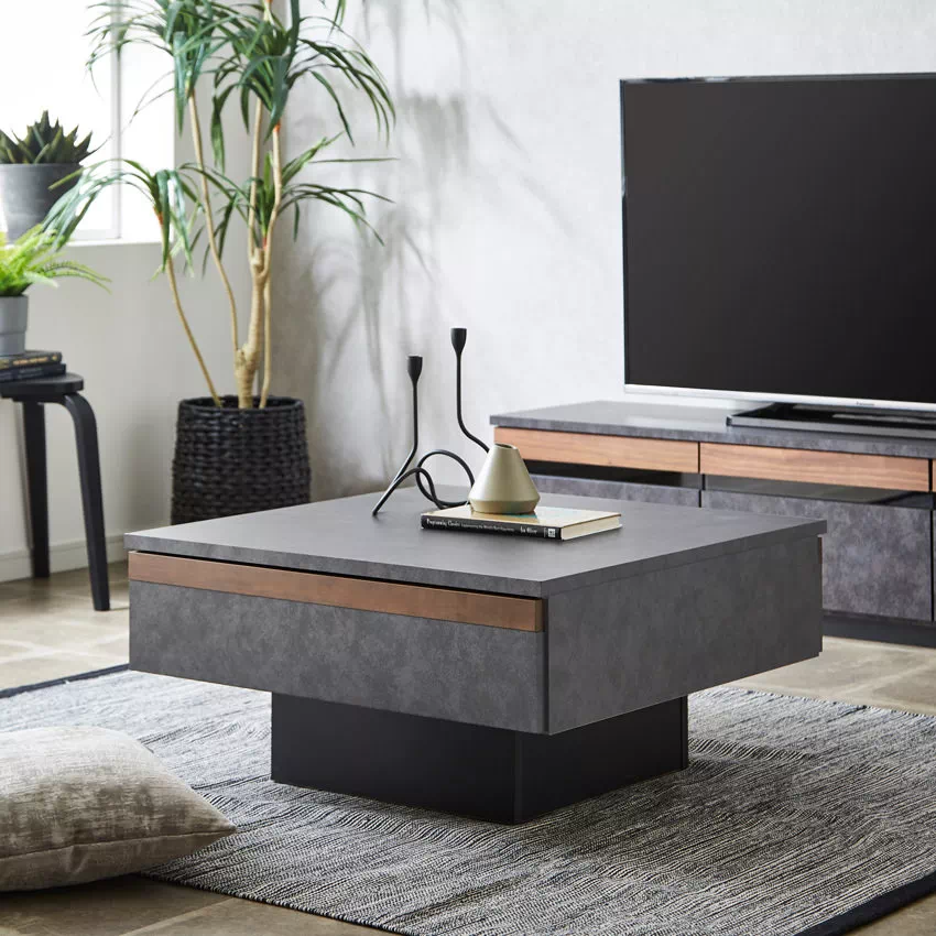 センターテーブル 国産 75角 おしゃれ ウォールナット ダークグレー