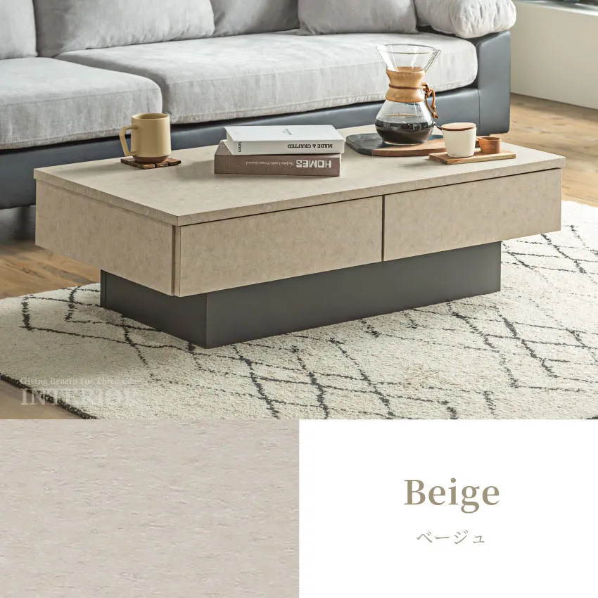 テーブル センターテーブル 収納 105 幅105 リビングテーブル リビング 石目調 グレー ベー | 11