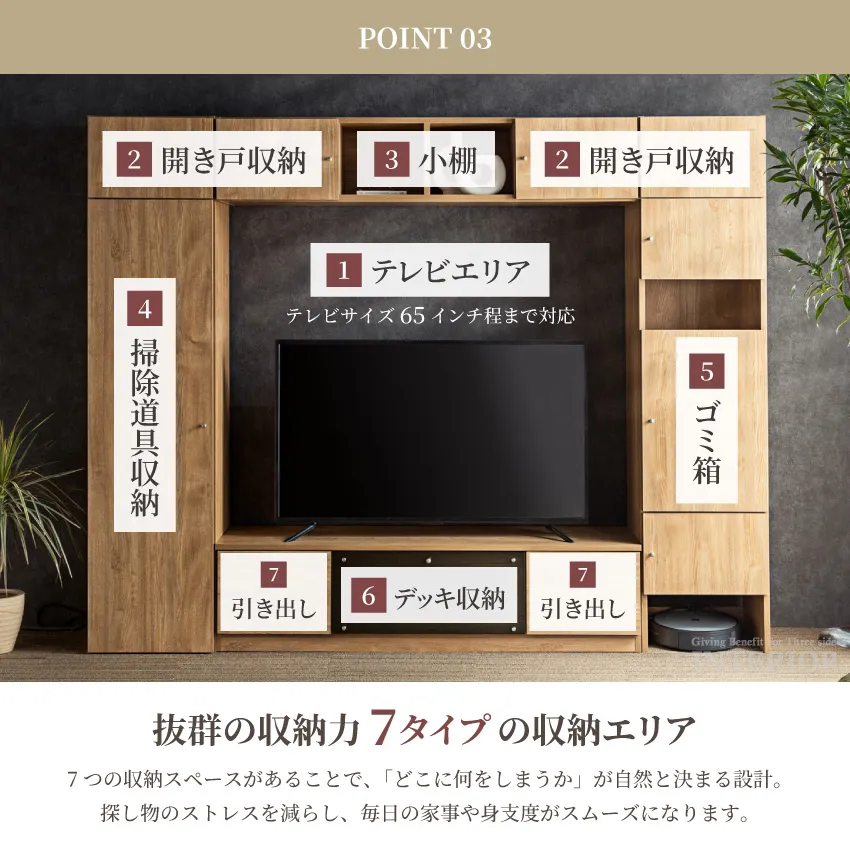 テレビ台 壁面収納 ハイタイプ 幅240cm 奥行き43cm 壁掛け風 収納 国産 テレビボード お | 8