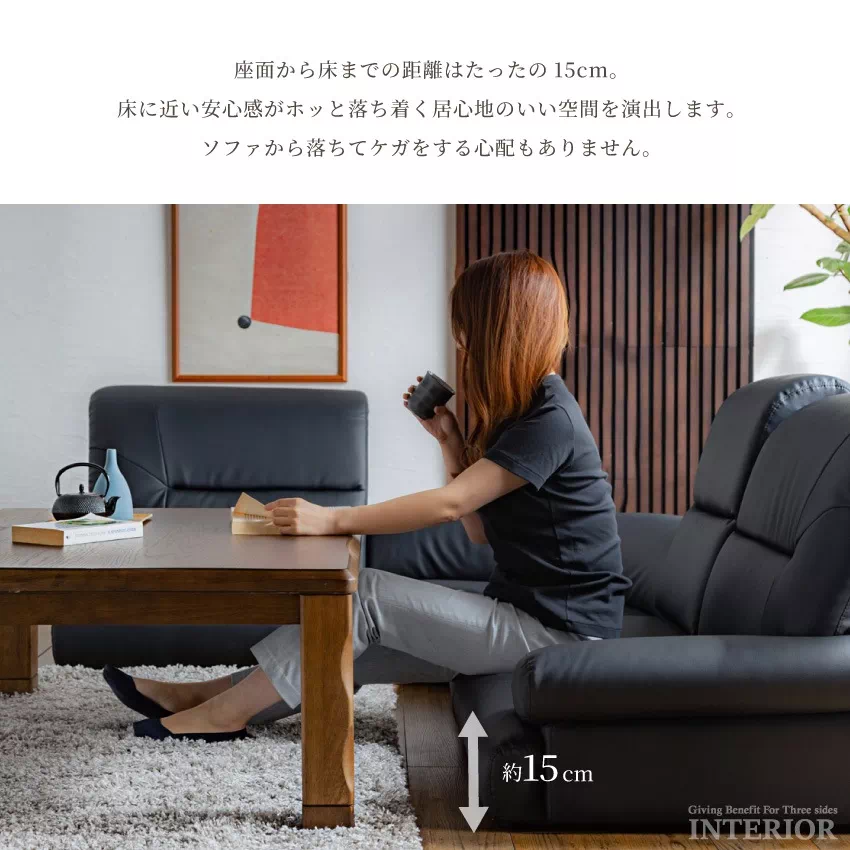 Pure Luxe ローソファー 3人掛け 4人掛け 4点セット ブラック