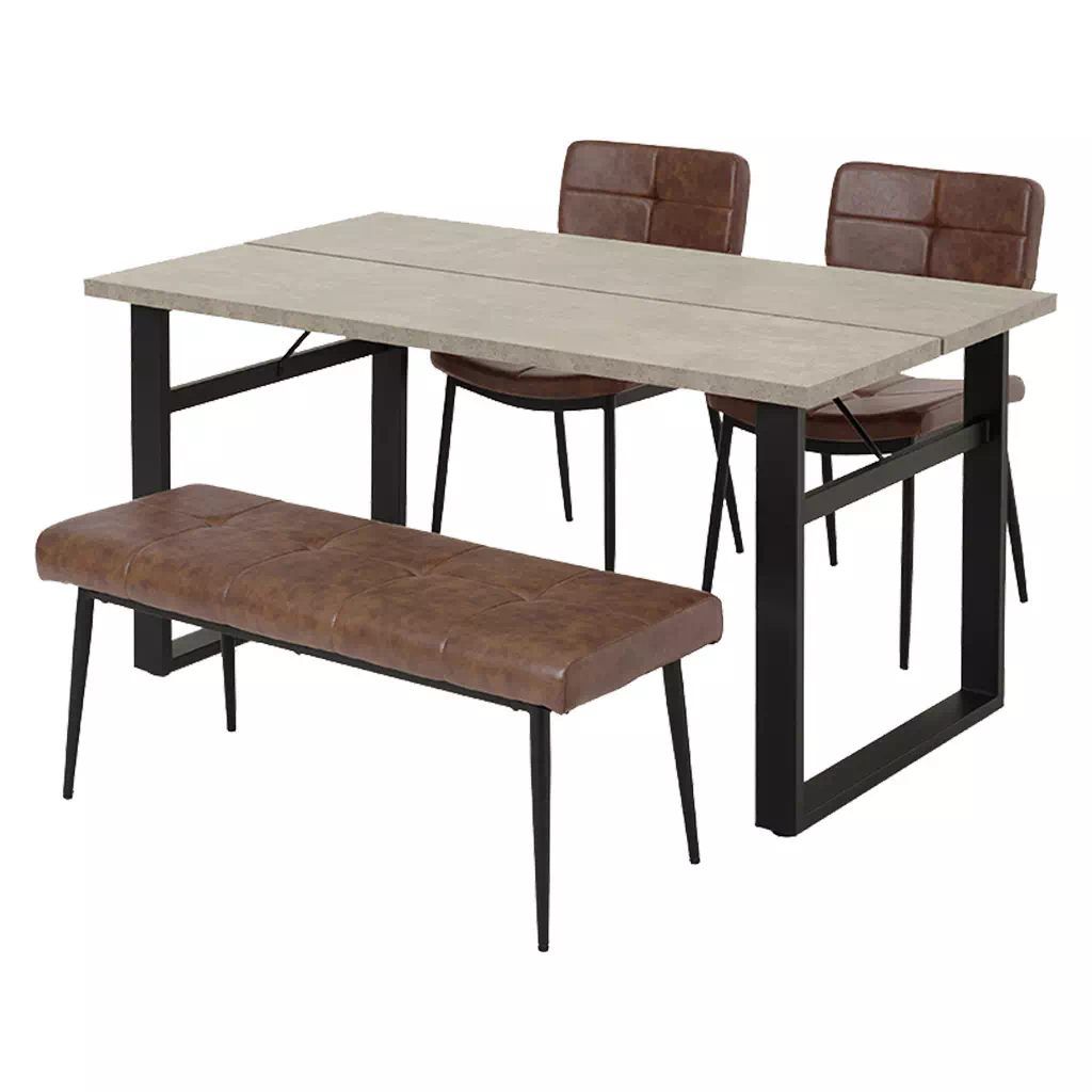 22％OFF！ダイニングテーブル　4点セット　コンパクトサイズ　BROWN ダイニングテーブルセット 4点 幅138cm チェア2脚＋ベンチ付き