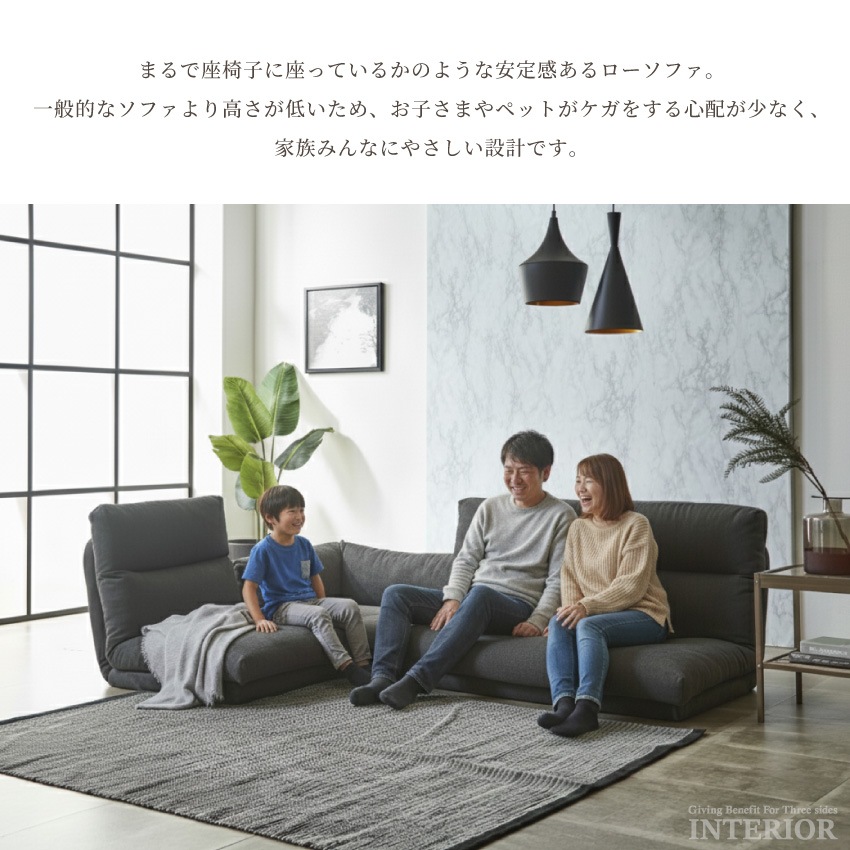 フロアソファ ローソファ コーナーソファ 3人掛け 4人掛け 幅199cm 3点