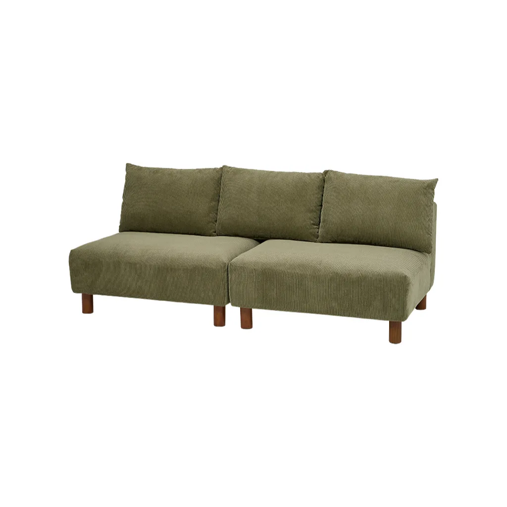 2人掛けソファ 幅180cm コーデュロイ フェザー入り アームレス