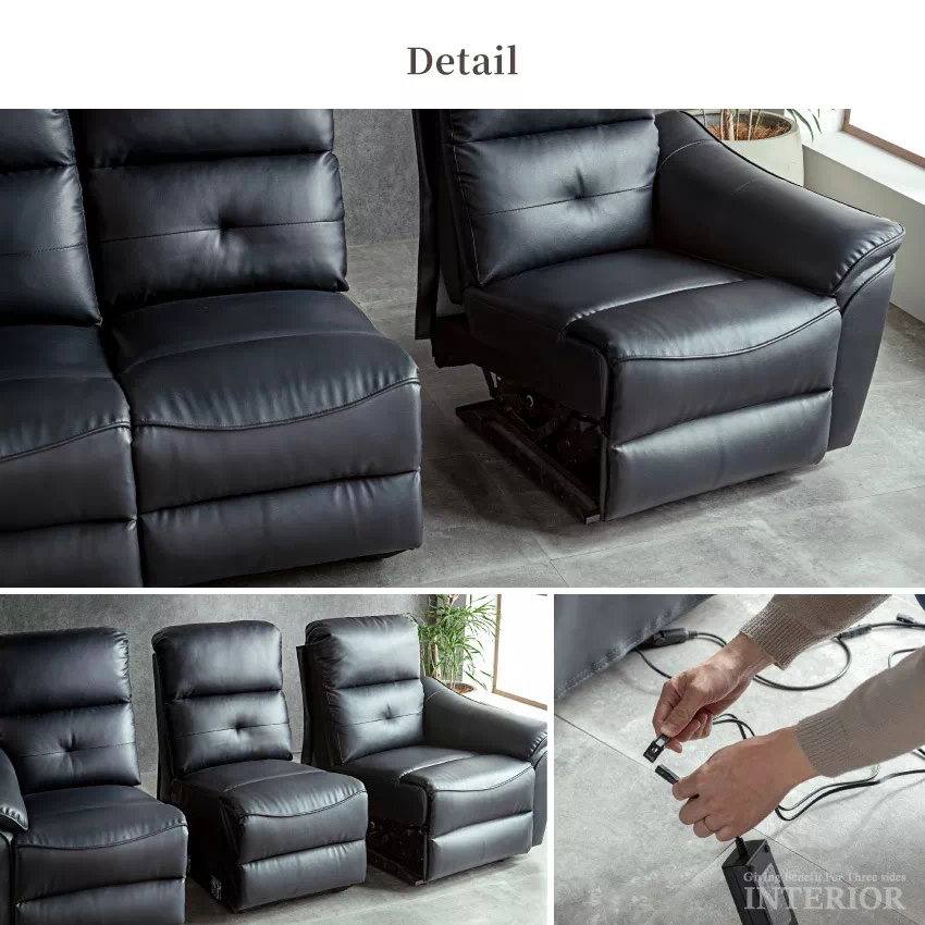 ソファー 3人掛け 電動リクライニング 北欧 おしゃれ おすすめ ホワイト ブラック PVC 2人掛 | 16
