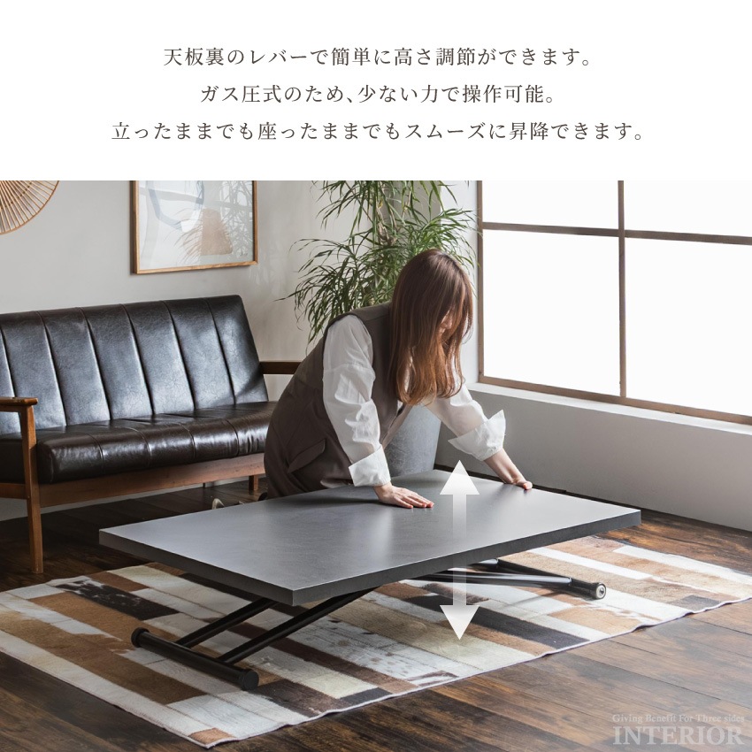 昇降テーブル キャスター付き 120×80cm グレー グレージュ マット調 モルタル調 大理石柄  | 7