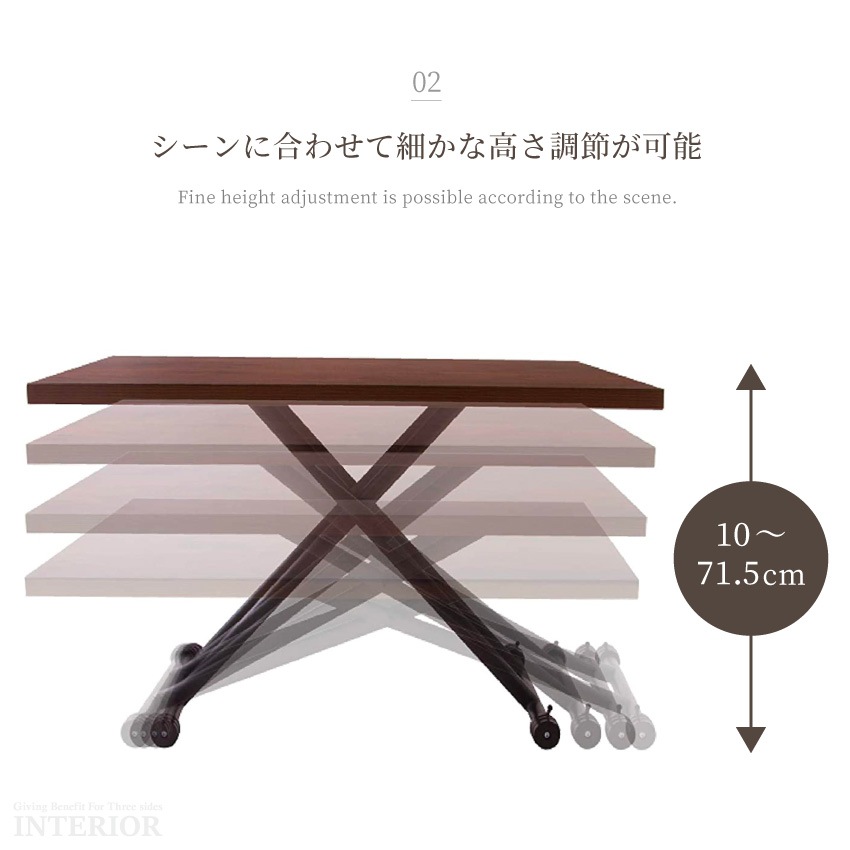 昇降テーブル キャスター付き 120×80cm ブラウン ナチュラル グレー 大理石柄 昇降式 テー | 6