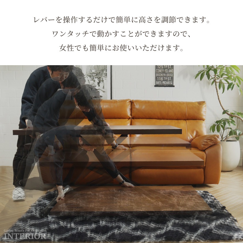 昇降テーブル キャスター付き 120×80cm ブラウン ナチュラル グレー 大理石柄 昇降式 テー | 8