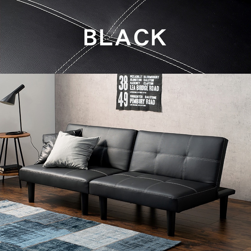 ソファベッド 2人掛け ブラック ホワイト 幅176cm おしゃれ コンパクトソファ ロータイプ 2 | 18