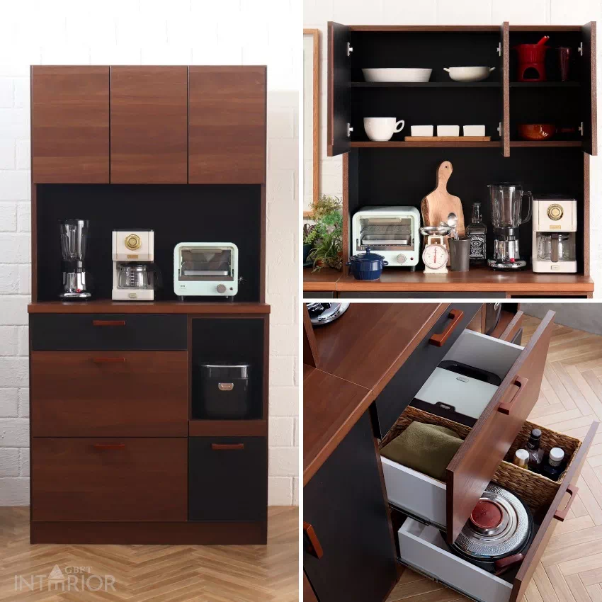 キッチンボード 幅90cm おしゃれ 食器棚 カップボード ブラウン/ブラック ナチュラル おすすめ | 8