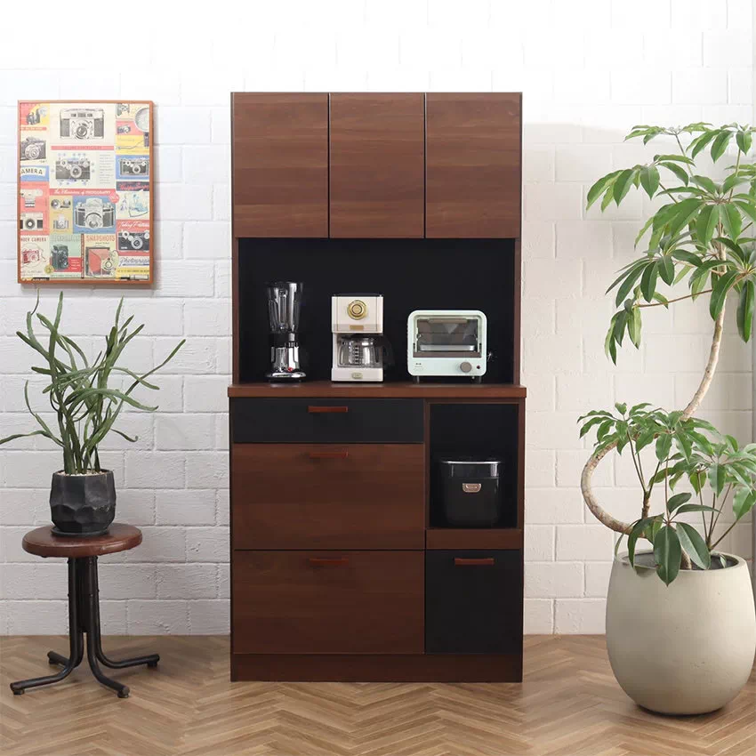 キッチンボード 幅90cm おしゃれ 食器棚 カップボード ブラウン/ブラック ナチュラル おすすめ | 12