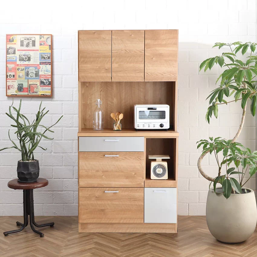 キッチンボード 幅90cm おしゃれ 食器棚 カップボード ブラウン/ブラック ナチュラル おすすめ | 13