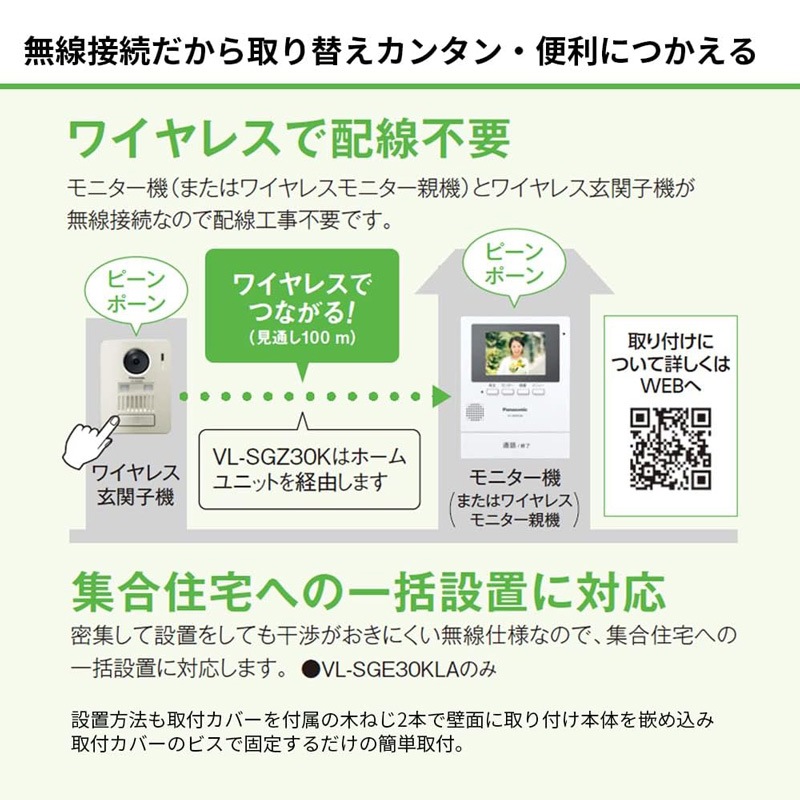 パナソニック Panasonic モニター壁掛け式ワイヤレステレビドアホン 電源コード式 工事不要 VL-SGE30KLAの3枚目画像