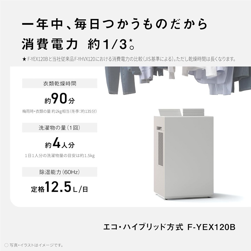 パナソニック Panasonic 衣類乾燥除湿機 エコ・ハイブリッド方式 クリスタルホワイト F-YEX120B-W