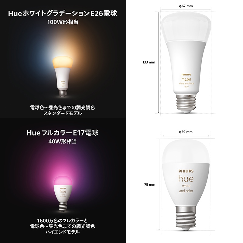 Philips Hue フィリップス 電球 E17 E26 40W 75W 100W ホワイト