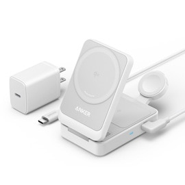 Anker ワイヤレス充電器 MagGo Wireless Charging Station Foldable 3-in-1 ホワイト B2557N21