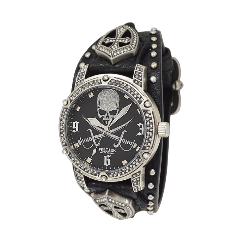 VOLTAGE ヴォルテージ VO-026AS-02B スカル装飾×クリスタル148石搭載 自動巻き腕時計 日本製モデル