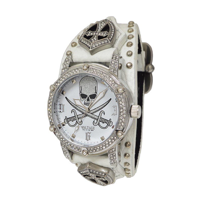 VOLTAGE ヴォルテージ VO-026AS-01W スカルソード×クリスタル装飾 自動巻き腕時計 日本製ムーブ搭載