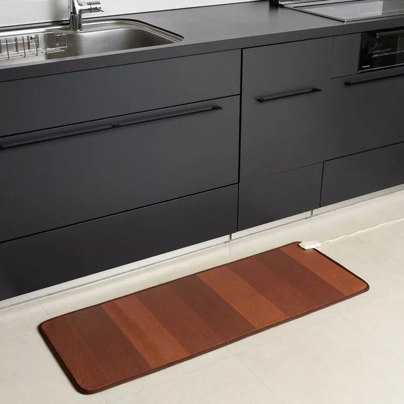 ワタナベ工業 ホットキッチンマット ボーダー 45×120cm ブラウン WKM-4512BRS