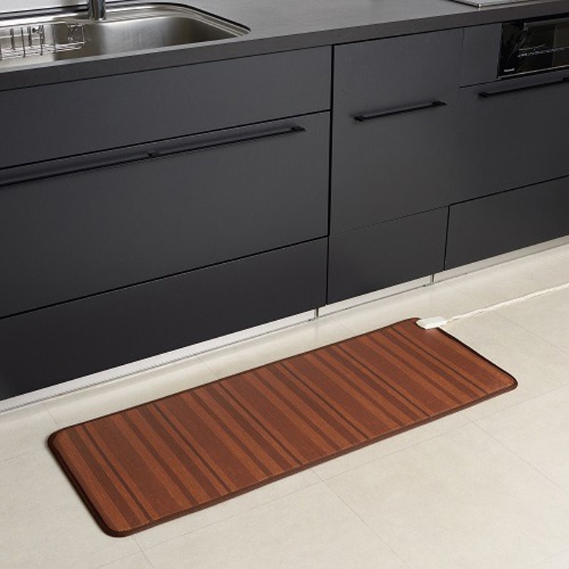 ワタナベ工業 ホットキッチンマット ボーダー 45×120cm ブラウン WKM-4512BRR