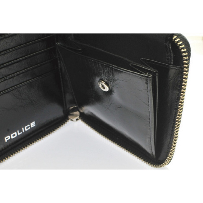 POLICE ポリス 二つ折り財布 ラウンドファスナー ヌメ革 ブラック PA
