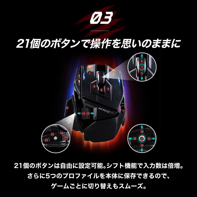 Mad Catz マッドキャッツ M.M.O. 7+ ゲーミングマウス 有線 無線 両