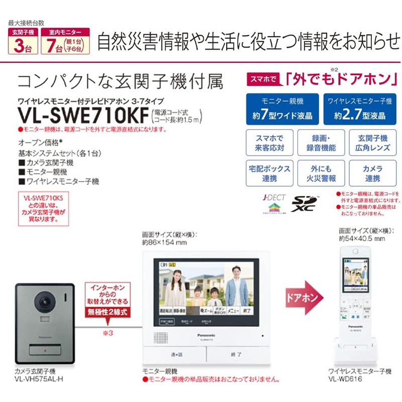 パナソニック Panasonic 外でもドアホン インターホン VL-SWE710KF | 1