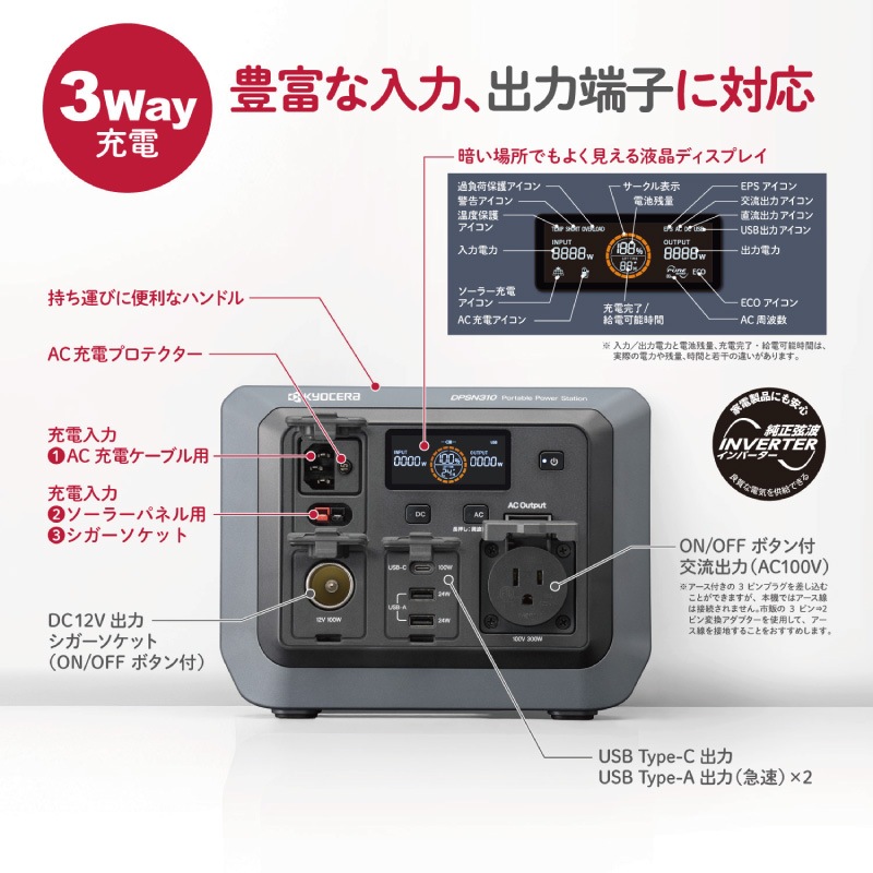 京セラ KYOCERA ポータブル電源 DPSN310 300W リン酸鉄リチウム電池