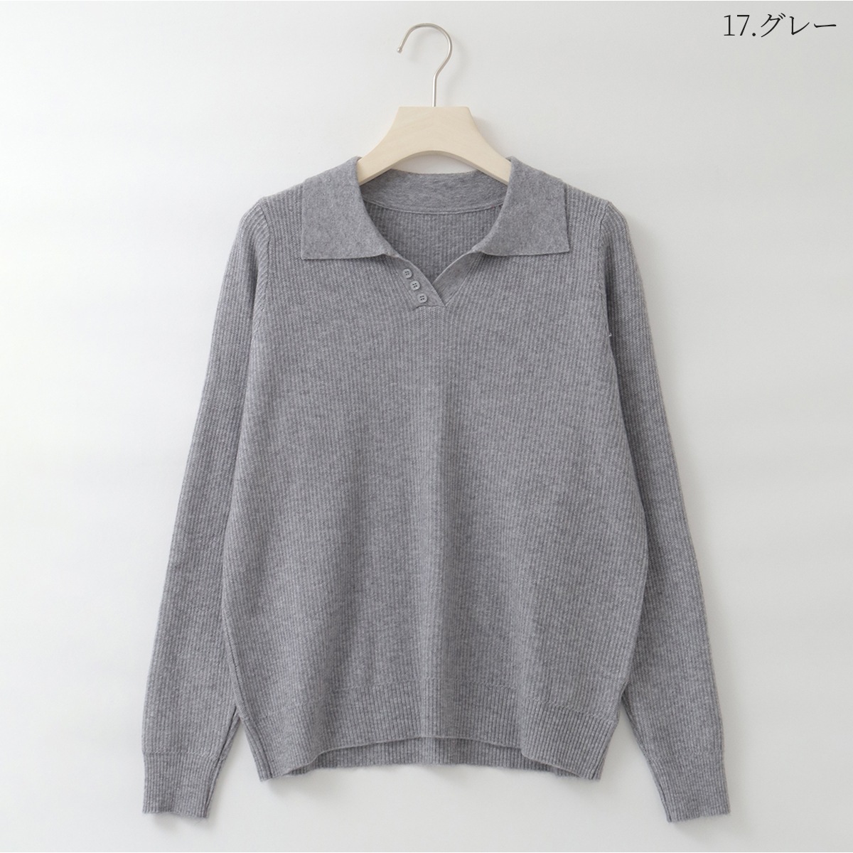 スキッパーデザインニットプルオーバー[41412669]natural mist