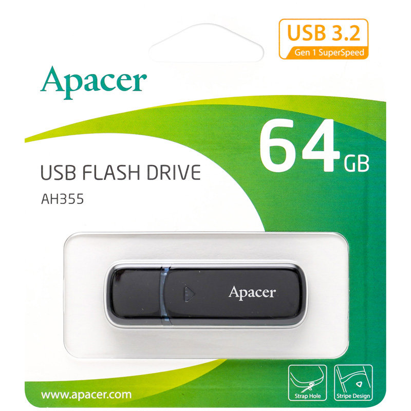 USBメモリ 64GB 5年保証 USB3.2 Gen1 Apacer AP64GAH355B-1 キャップ式