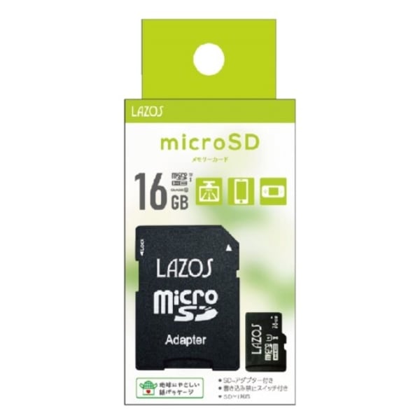 microSDカード 16GB 格安品アダプタ付 L-B16MSD10-U1 Class10 LAZOS microSDHC マイクロSD