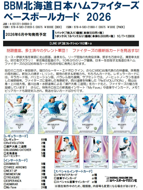 ☆品薄のため1点限り☆BBM 北海道日本ハムファイターズベースボール