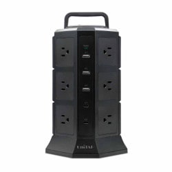 Unitap タワー型 OAタップ 1.8m コンセント 12口 USB-A 3ポート USB-C 2ポート PD最大65W ブラック PPS-PD65TW ［プリンストン直営］
