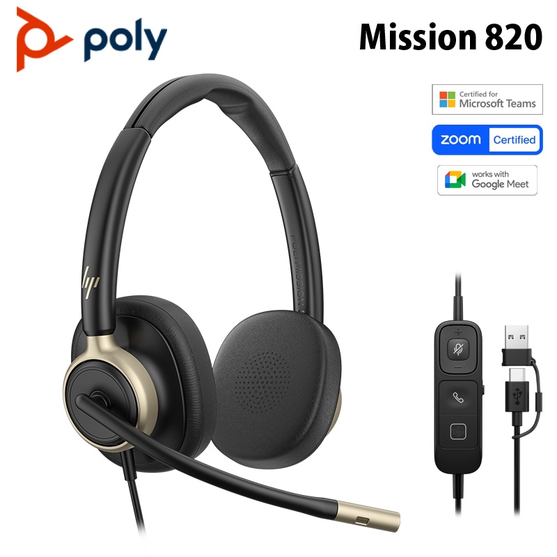 Poly Mission 820 RTL Stereo USB 有線 ヘッドセット D16LSAA#AC3